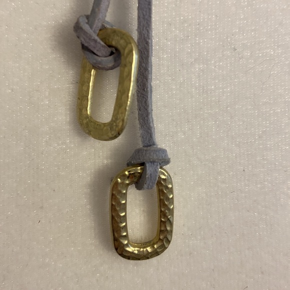 Light Blue Leather and Gold Metal Lariat Style Necklace. - Picture 6 of 6